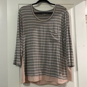 Calvin Klein XL pink and grey striped 3/4 sleeved tshirt with a front pocket